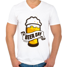 PRINTFASHION Beer day - everyday - Férfi V-nyakú póló - Fehér férfi póló
