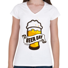 PRINTFASHION Beer day - everyday - Női V-nyakú póló - Fehér