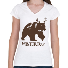 PRINTFASHION Beer Medve-szarvas - Női V-nyakú póló - Fehér