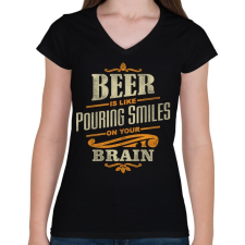 PRINTFASHION Beer Smiles - Női V-nyakú póló - Fekete női póló