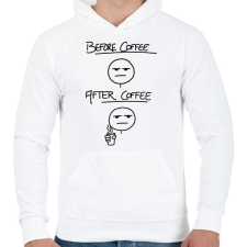 PRINTFASHION Before coffee after coffee - Férfi kapucnis pulóver - Fehér férfi pulóver, kardigán