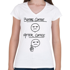 PRINTFASHION Before coffee after coffee - Női V-nyakú póló - Fehér