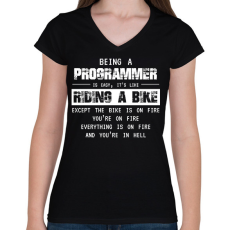 PRINTFASHION Being a programmer (white) - Női V-nyakú póló - Fekete