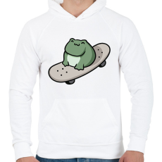 PRINTFASHION Béka gördeszkán - Férfi kapucnis pulóver - Fehér