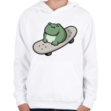 PRINTFASHION Béka gördeszkán - Gyerek kapucnis pulóver - Fehér gyerek pulóver, kardigán