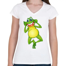 PRINTFASHION Béka - Női V-nyakú póló - Fehér női póló