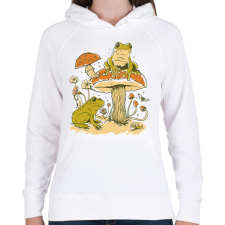 PRINTFASHION Békák és gomba - Női kapucnis pulóver - Fehér női pulóver, kardigán