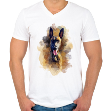 PRINTFASHION Belga juhász kutya - Férfi V-nyakú póló - Fehér férfi póló