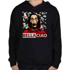 PRINTFASHION Bella Ciao - Gyerek kapucnis pulóver - Fekete gyerek pulóver, kardigán