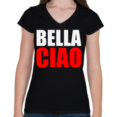 PRINTFASHION Bella ciao - Női V-nyakú póló - Fekete