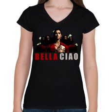 PRINTFASHION bella ciao - Női V-nyakú póló - Fekete