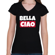 PRINTFASHION BELLA CIAO - Női V-nyakú póló - Fekete