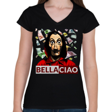 PRINTFASHION Bella Ciao - Női V-nyakú póló - Fekete női póló