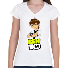 PRINTFASHION Ben ten - Női V-nyakú póló - Fehér női póló