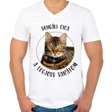 PRINTFASHION Bengáli cica - Legjobb barát - Férfi V-nyakú póló - Fehér