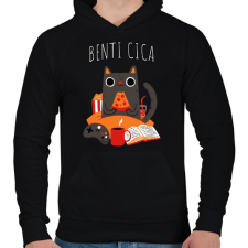 PRINTFASHION Benti cica - Férfi kapucnis pulóver - Fekete férfi pulóver, kardigán