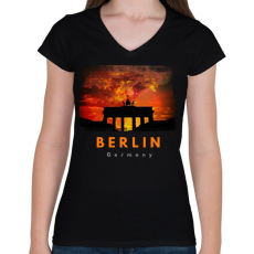 PRINTFASHION berlin - Női V-nyakú póló - Fekete