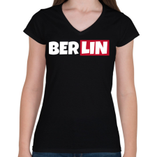 PRINTFASHION BERLIN - Női V-nyakú póló - Fekete női póló