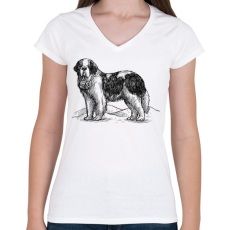 PRINTFASHION Bernáthegyi kutya rajz - Női V-nyakú póló - Fehér