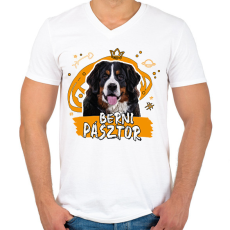 PRINTFASHION Berni pásztor firka - Férfi V-nyakú póló - Fehér