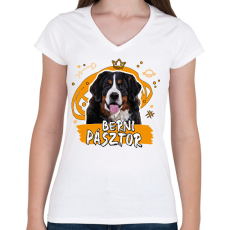 PRINTFASHION Berni pásztor firka - Női V-nyakú póló - Fehér