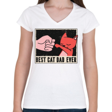 PRINTFASHION Best Cat Dad Ever - Női V-nyakú póló - Fehér női póló