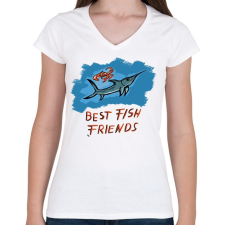 PRINTFASHION best fish friends - Női V-nyakú póló - Fehér női póló