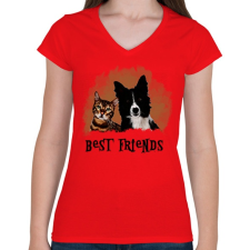 PRINTFASHION best freinds - Női V-nyakú póló - Piros női póló