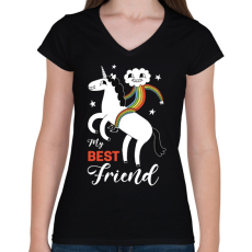 PRINTFASHION Best friend - Női V-nyakú póló - Fekete