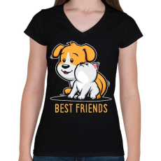 PRINTFASHION Best friends - Női V-nyakú póló - Fekete