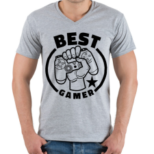 PRINTFASHION Best gamer - Férfi V-nyakú póló - Sport szürke férfi póló