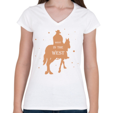 PRINTFASHION Best in the west - Női V-nyakú póló - Fehér
