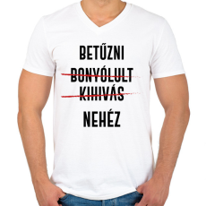 PRINTFASHION Betűzni nehéz - Férfi V-nyakú póló - Fehér