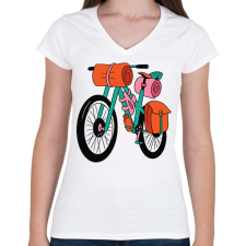 PRINTFASHION Bicikli - Női V-nyakú póló - Fehér női póló