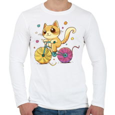 PRINTFASHION Biciklis cica - Férfi hosszú ujjú póló - Fehér