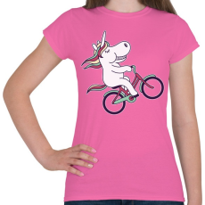 PRINTFASHION Biciklis unikornis - Női póló - Rózsaszín