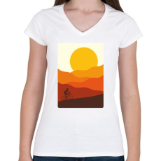 PRINTFASHION Biciklizés a hegyekben - Női V-nyakú póló - Fehér