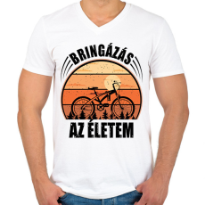 PRINTFASHION Biciklizés az életem - Férfi V-nyakú póló - Fehér