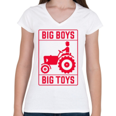 PRINTFASHION Big boys big toys - traktoros - Női V-nyakú póló - Fehér