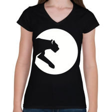 PRINTFASHION Big cat - Női V-nyakú póló - Fekete női póló