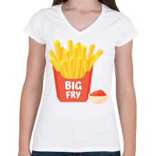 PRINTFASHION Big Fry - Nagy tesó - Női V-nyakú póló - Fehér női póló