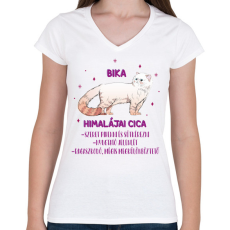 PRINTFASHION Bika - Himalájai cica - Női V-nyakú póló - Fehér