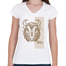 PRINTFASHION Bika horoszkóp - Női V-nyakú póló - Fehér női póló
