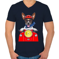 PRINTFASHION Biker Dog - Férfi V-nyakú póló - Sötétkék