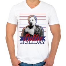 PRINTFASHION Billie Holiday - Férfi V-nyakú póló - Fehér