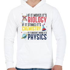 PRINTFASHION Biológia, kémia, fizika - Férfi kapucnis pulóver - Fehér