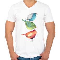 PRINTFASHION Birds - Férfi V-nyakú póló - Fehér