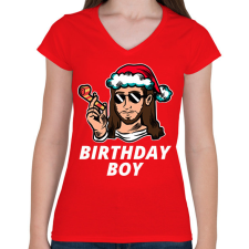 PRINTFASHION BIRTHDAY BOY - Női V-nyakú póló - Piros női póló