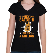PRINTFASHION BITCOIN 4 EVER 52 - Női V-nyakú póló - Fekete női póló