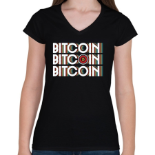 PRINTFASHION BITCOIN 4 EVER 54 - Női V-nyakú póló - Fekete női póló